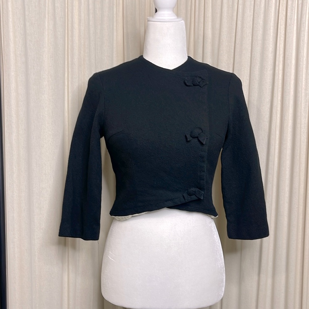 VINTAGE- GAY GIBSON 50’S DOUBLE BLACK CROPPED CARDIGAN XS